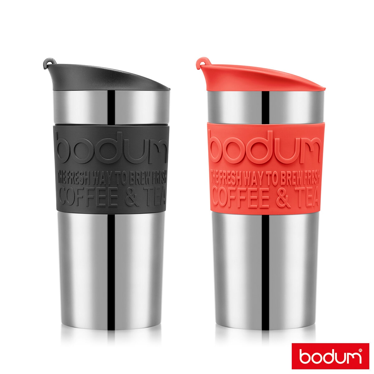 Bodum Stainless Steel Travel Mug (0.35L), 2 Pack - Black & Red