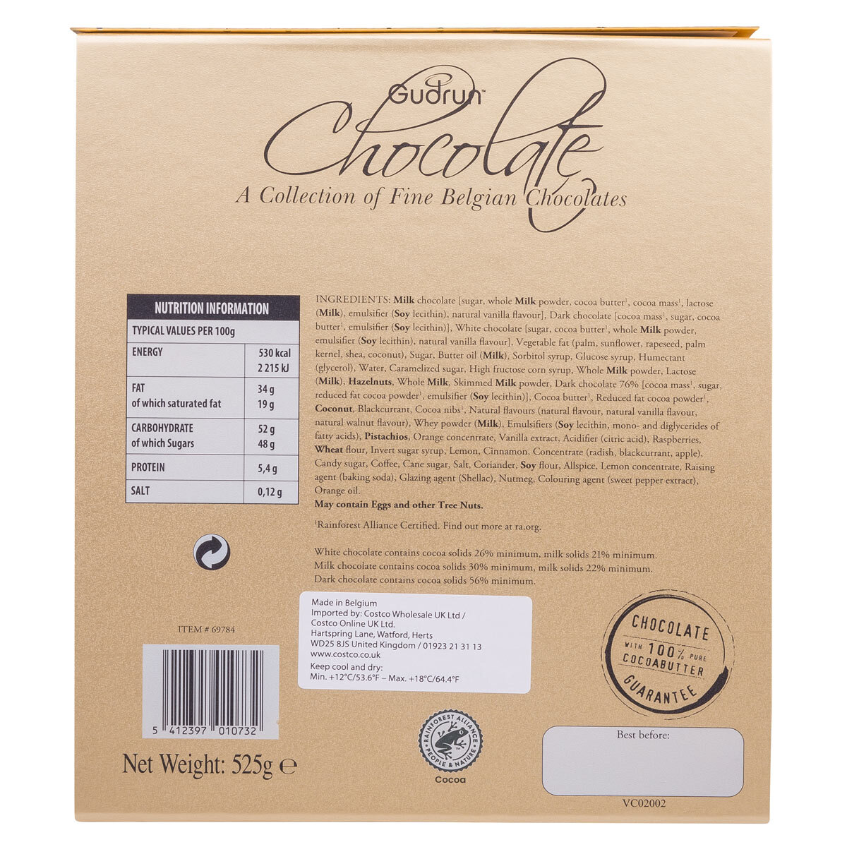 Gudrun Belgian Chocolates Box in Bag in Gold, 525g | Cost...