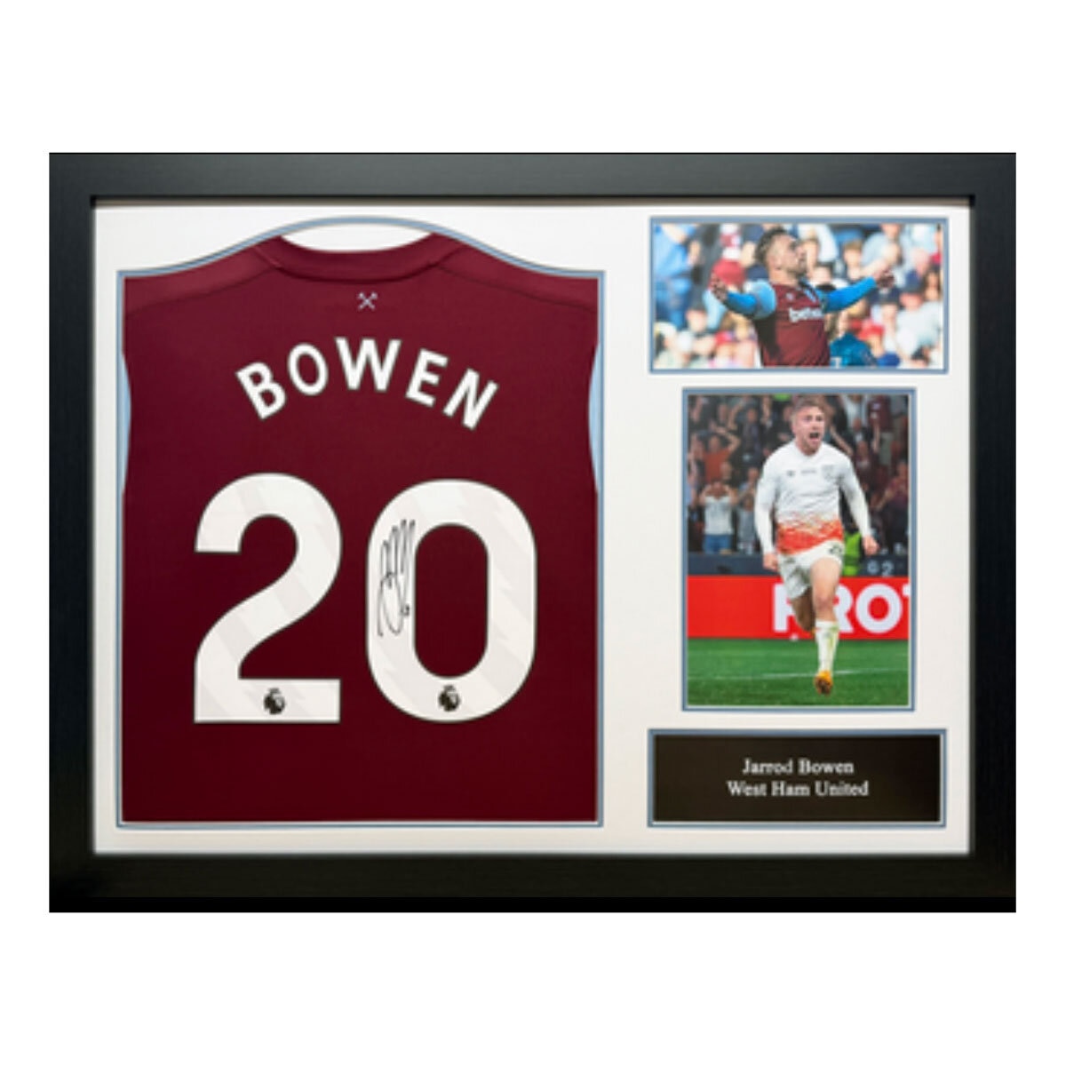 Jarrod Bowen Signed Framed West Ham United Football Shirt Jarrod Bowen Signed Framed West Ham United Football Shirt
