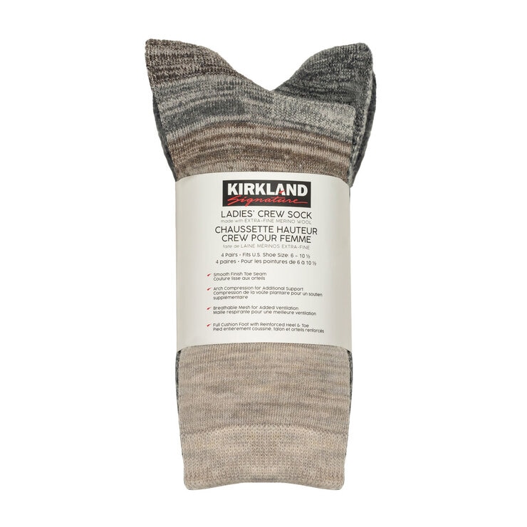Kirkland Signature Ladies Merino Wool Blend Sock, 4 Pack in Beige