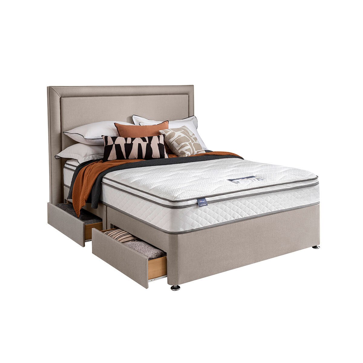 Silentnight 1200 Pocket Memory Cushion Top Mattress & Sandstone Divan in 4 Sizes