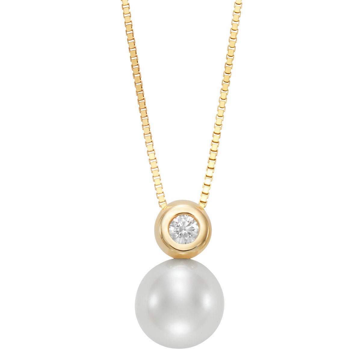 8-8.5mm Freshwater White Pearl & 0.07ct Diamond Pendant, 14ct Yellow Gold 8-8.5mm Freshwater White Pearl & 0.07ct Diamond Pendant, 14ct Yellow Gold