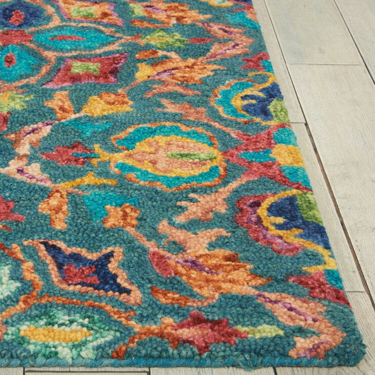 Nourison Vibrant Wool Teal Rug, in 3 Sizes Nourison Vibrant Wool Teal Rug, in 3 Sizes