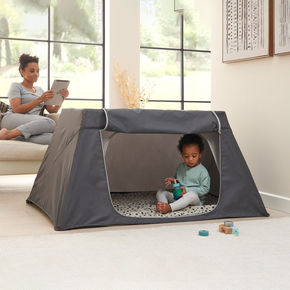 Tutti Bambini CoZee Go Day & Night Travel Cot Bundle, Walnut & Ecru