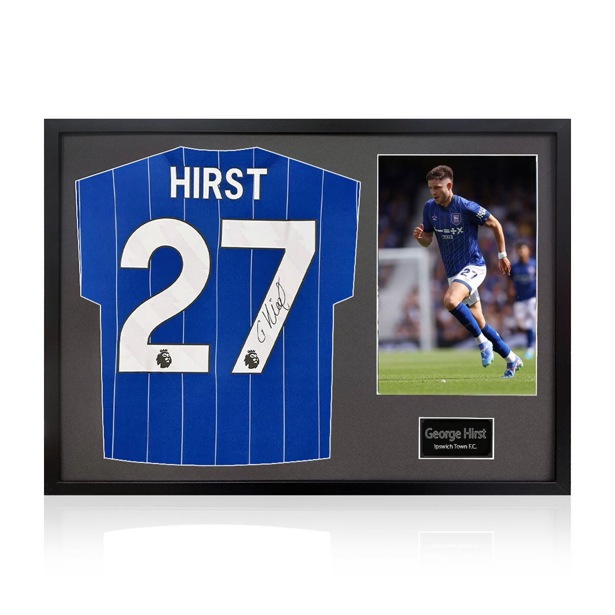 George Hirst Signed Framed Ipswich Town Football Shirt including 1 Photo in 2 Options: White or Black Mount