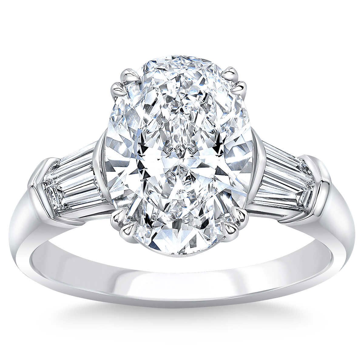 3.79ctw Oval Cut Diamond Baguette Ring, Platinum Costco UK
