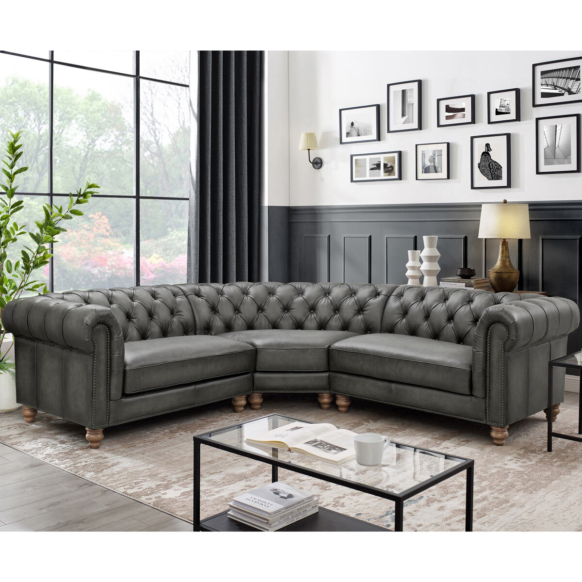 Allington Grey Leather Chesterfield Corner Sofa | Costco UK