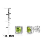 Cushion Cut Peridot & 0.13ctw Diamond Stud Earring, 14ct White Gold