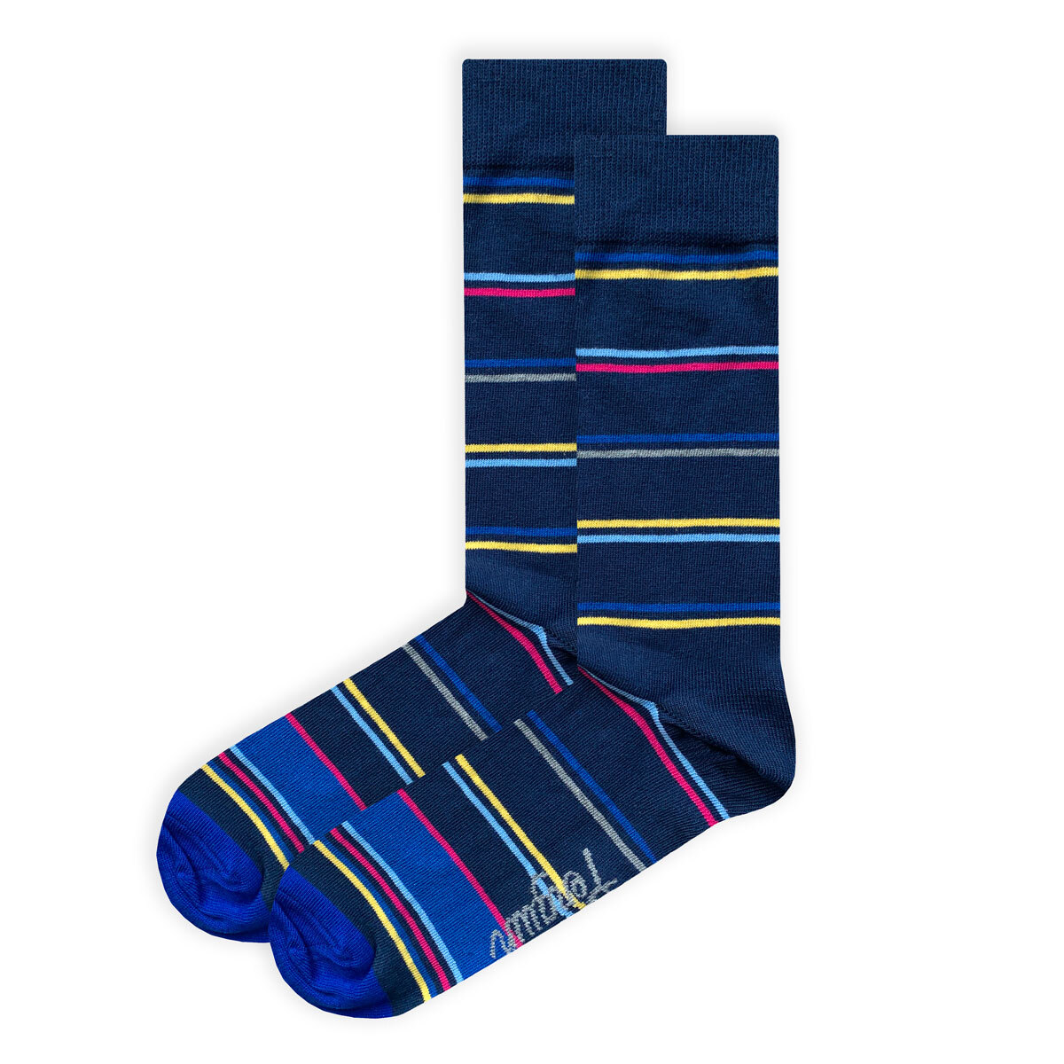 Original Penguin Men's Striped Socks, 6 Pack in Grey, Blue and Navy