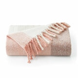 Folded Pink  Faux Mohair Throw, showcasing fringed border and soft texture