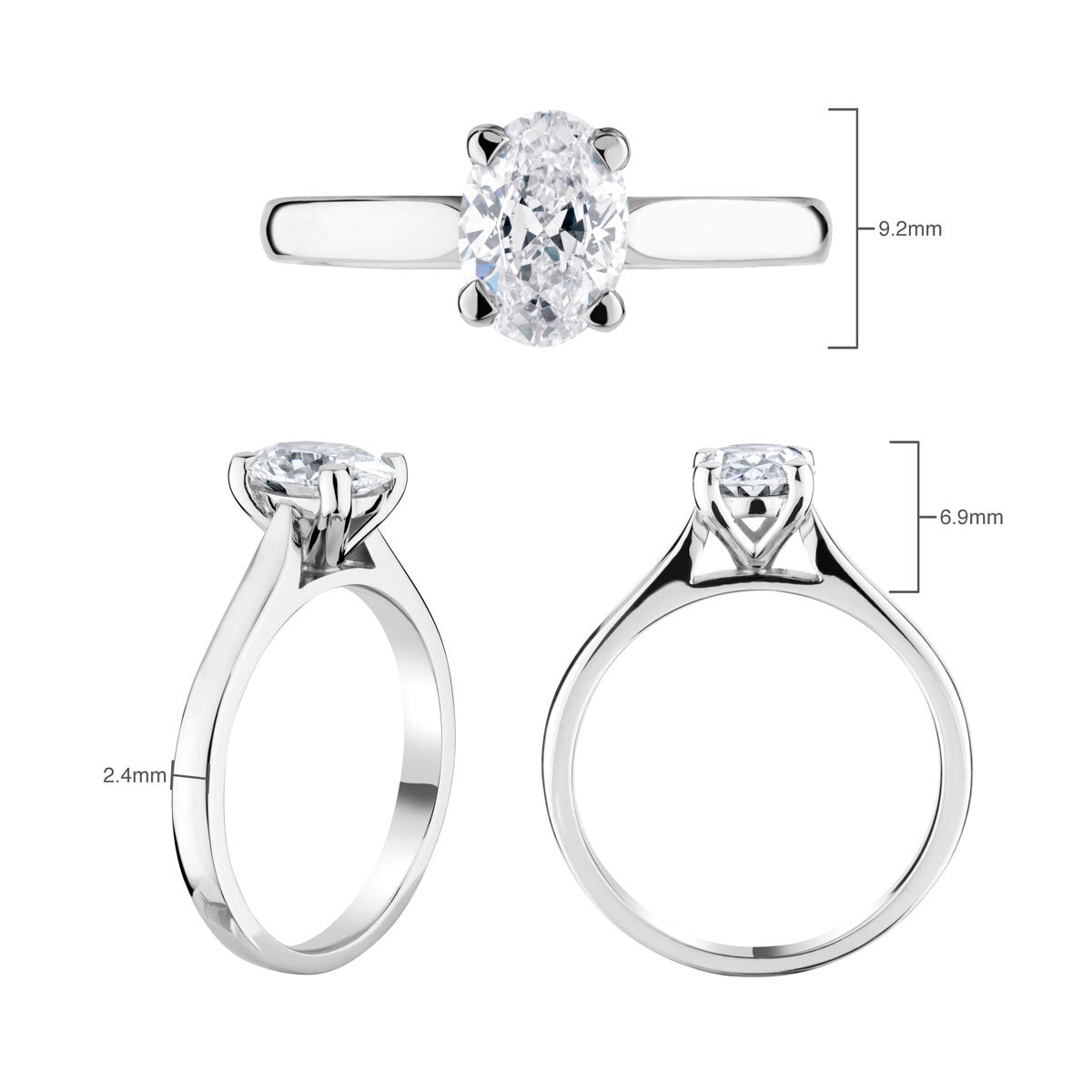 1.00ct Oval Cut Diamond Solitaire Ring, Platinum