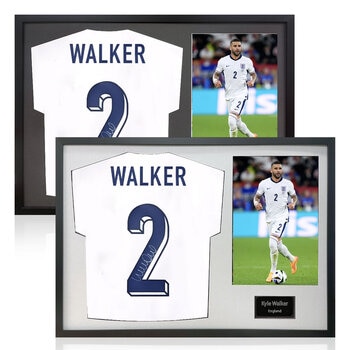 Kyle Walker Signed Framed England Football Shirt including 1 Photo in 2 Options: White or Black Mount
