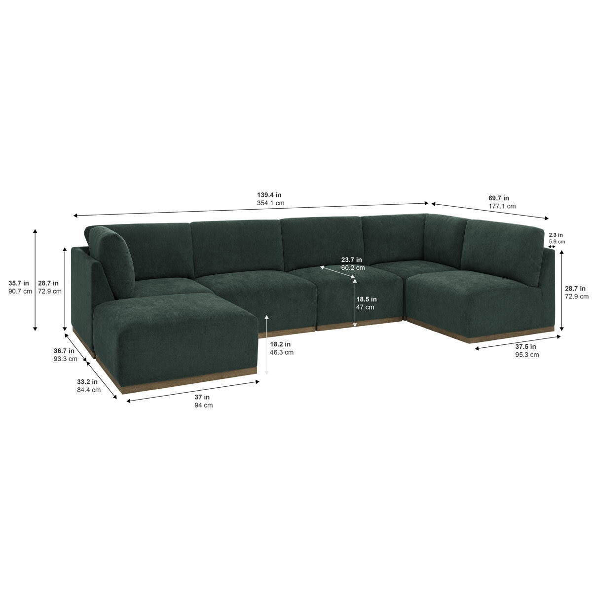 Henredon Murphy Green 6 Piece Modular Fabric Sofa