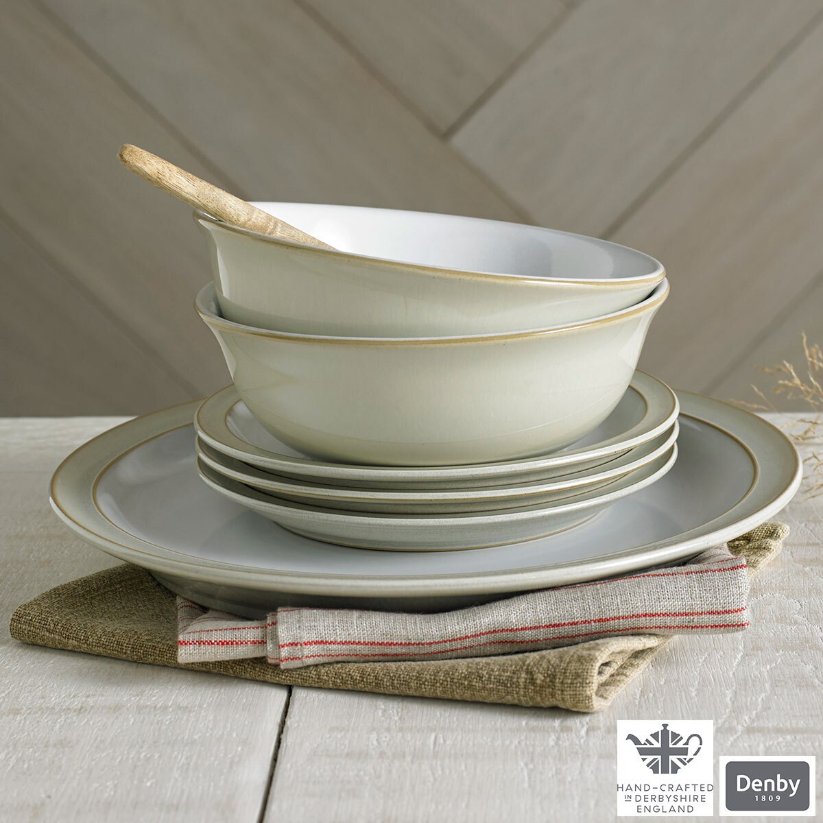 Denby Stoneware 12 Piece Dinnerware Set, Linen