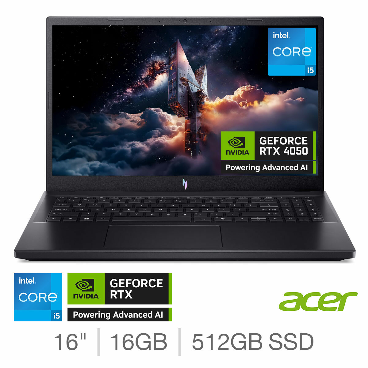 Acer Nitro V15, Intel Core i5, 16GB RAM, 512GB SSD, NVIDIA GeForce RTX 4050, 15.6 Inch Gaming Laptop, NH.QUAEK.003 Acer Nitro V15, Intel Core i5, 16GB RAM, 512GB SSD, NVIDIA GeForce RTX 4050, 15.6 Inch Gaming Laptop, NH.QUAEK.003
