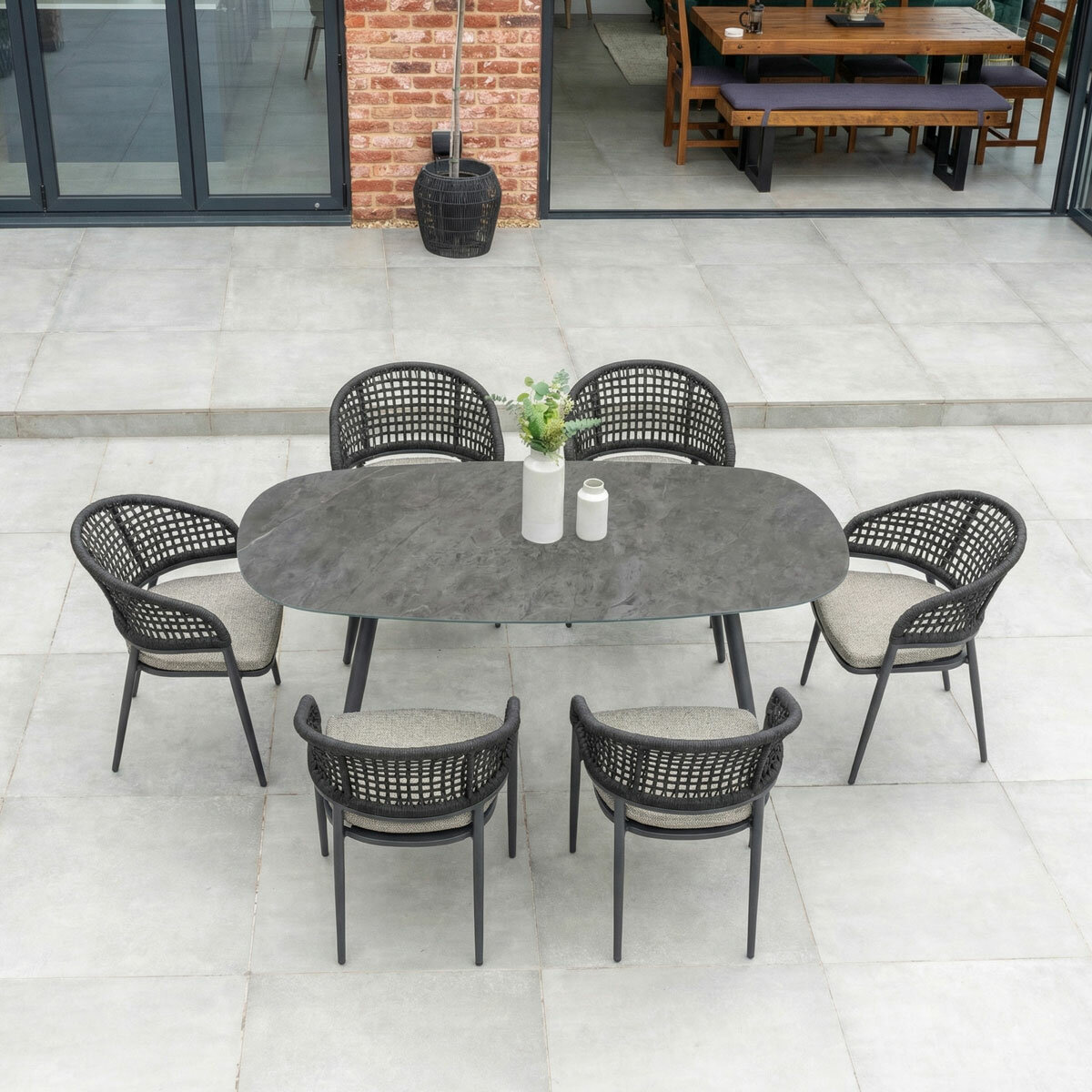 Harbour Lifestyle 7 Piece Oval Ceramic Dining Set in Truffle