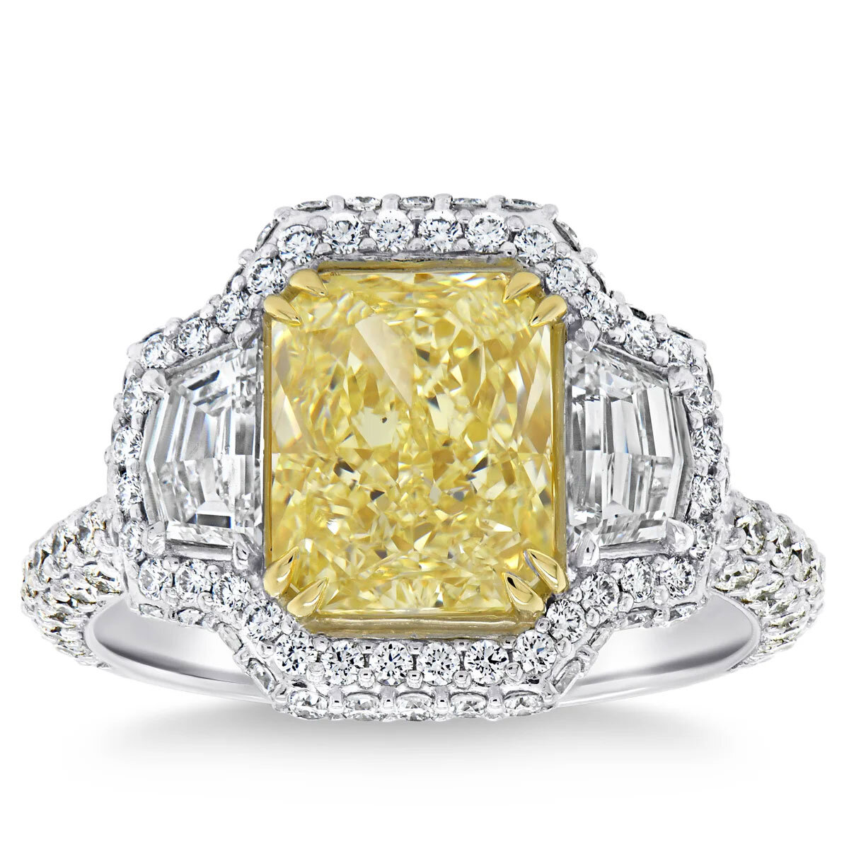 4.94ctw Radiant Cut Fancy Yellow Diamond Halo Ring, Platinum