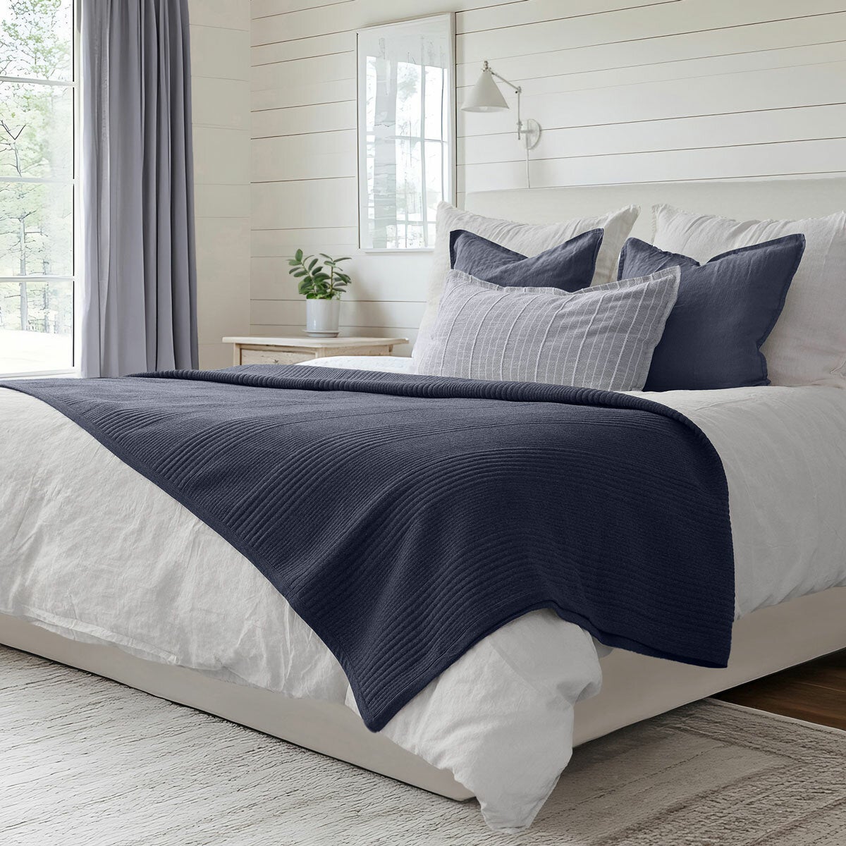 Safdie Cotton Blend Blue Jersey Blanket, 224 x 234 cm Safdie Cotton Blend Blue Jersey Blanket, 224 x 234 cm