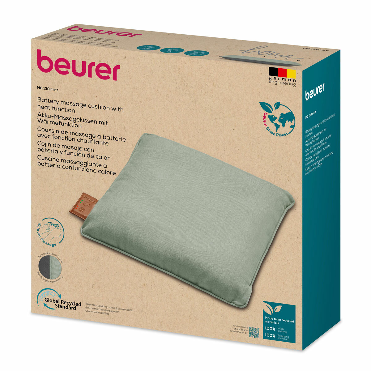 Beurer Cordless Mint Green Heated Massage Cushion