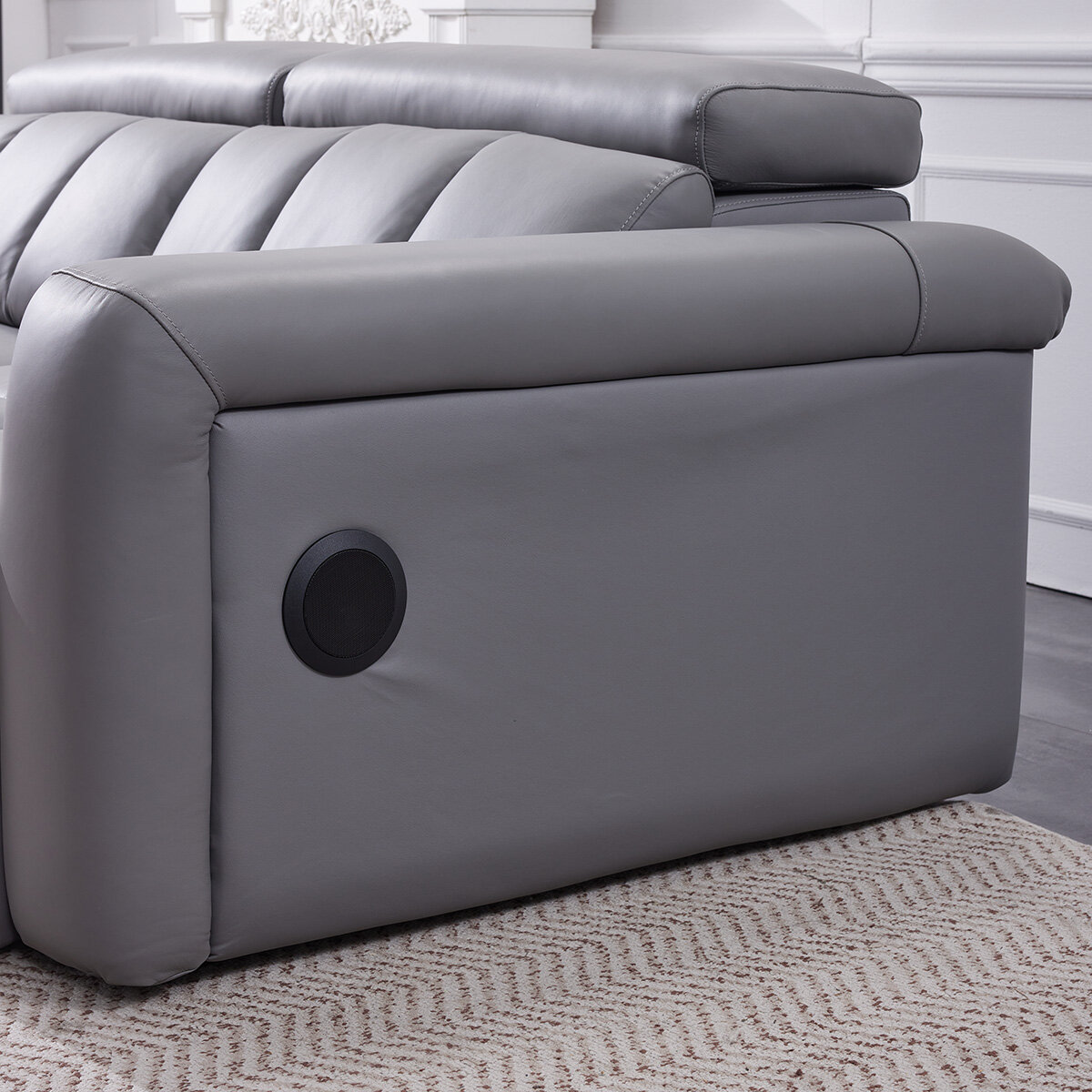 Dallas Grey Leather Power Sliding 3 Seater Sofa