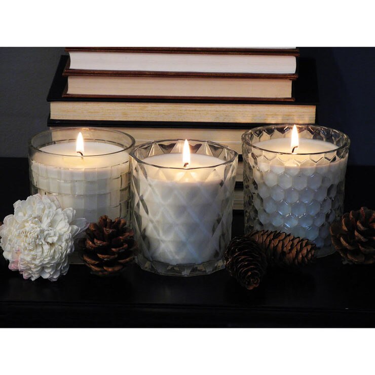 Torc Fragranced Textured Glass Candles, 3 Pack in Cream, Pink and Grey Costco UK