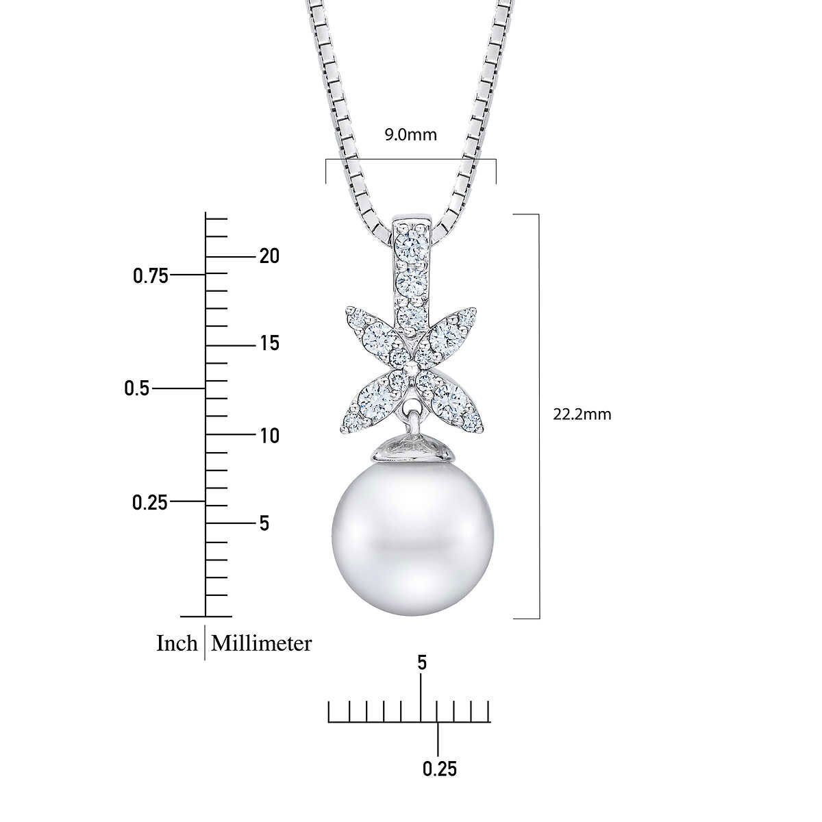9-10mm Cultured Freshwater White Pearl & 0.22ctw Diamond Necklace, 14ct White Gold