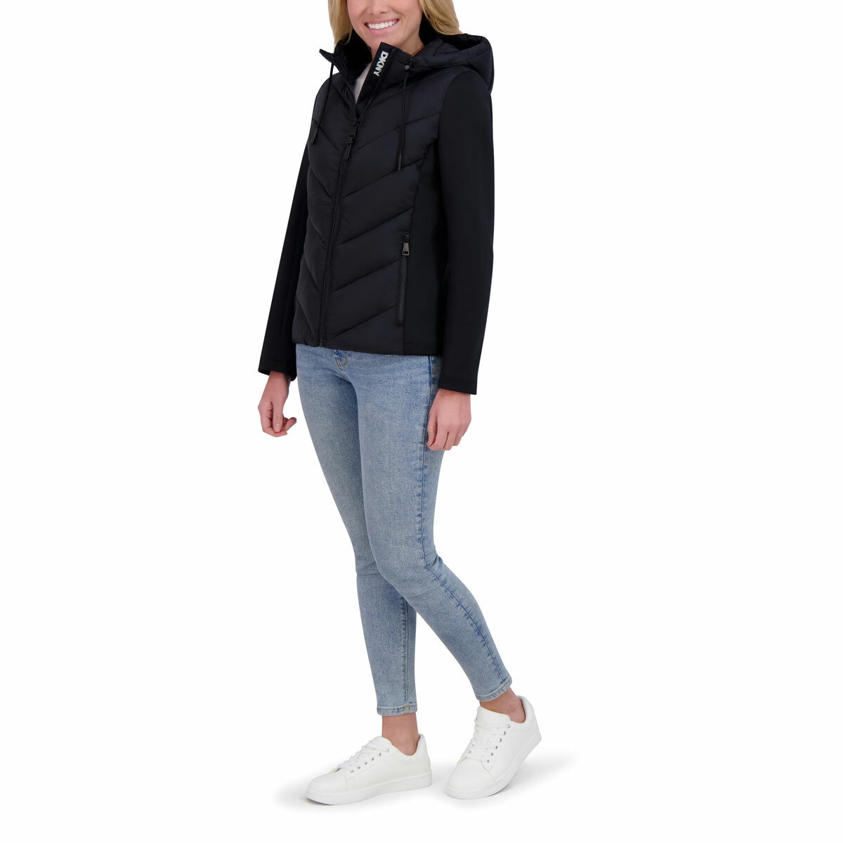 DKNY Women's Mixed Media Jacket in Black