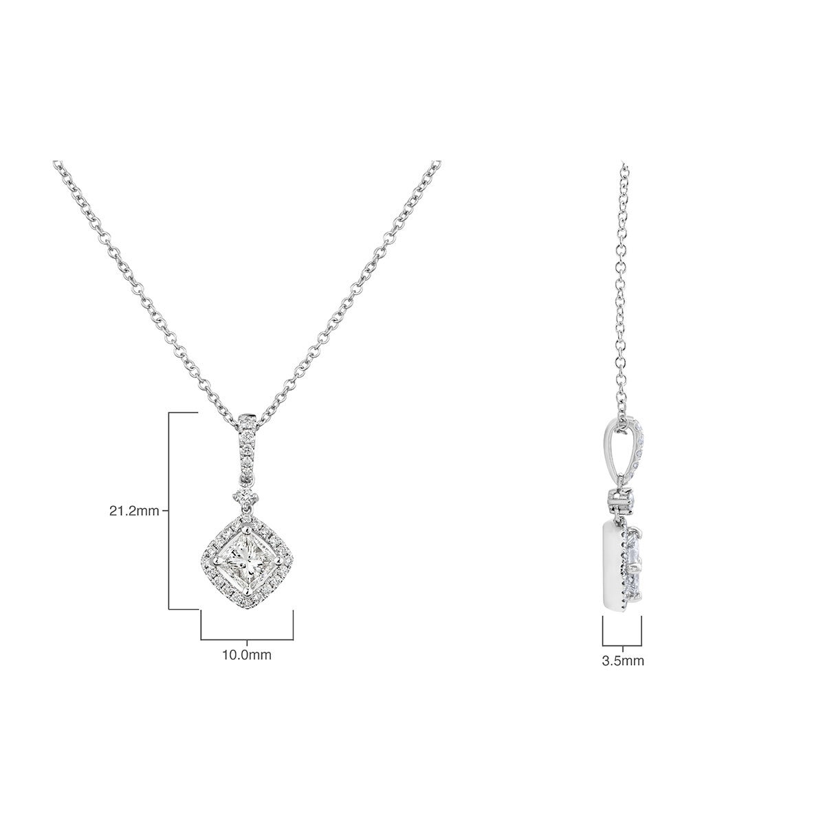 1.00ctw Princess Cut Diamond Halo Drop Pendant, 18ct White Gold