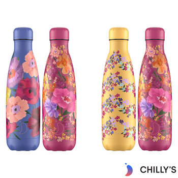 Chilly's Original 500ml Stainless Steel Water Bottle, 2 Pack in 2 Floral Styles