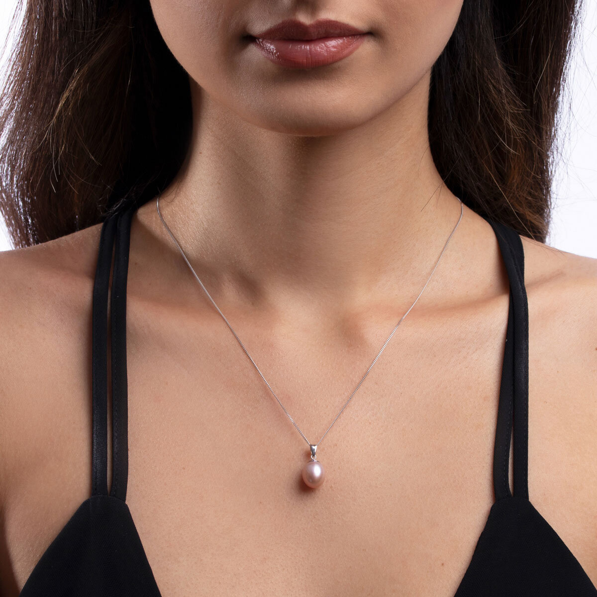 9mm Cultured Freshwater Pink Pearl Pendant, 18ct White Gold