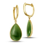 Green Jade Earrings, 14ct Yellow Gold