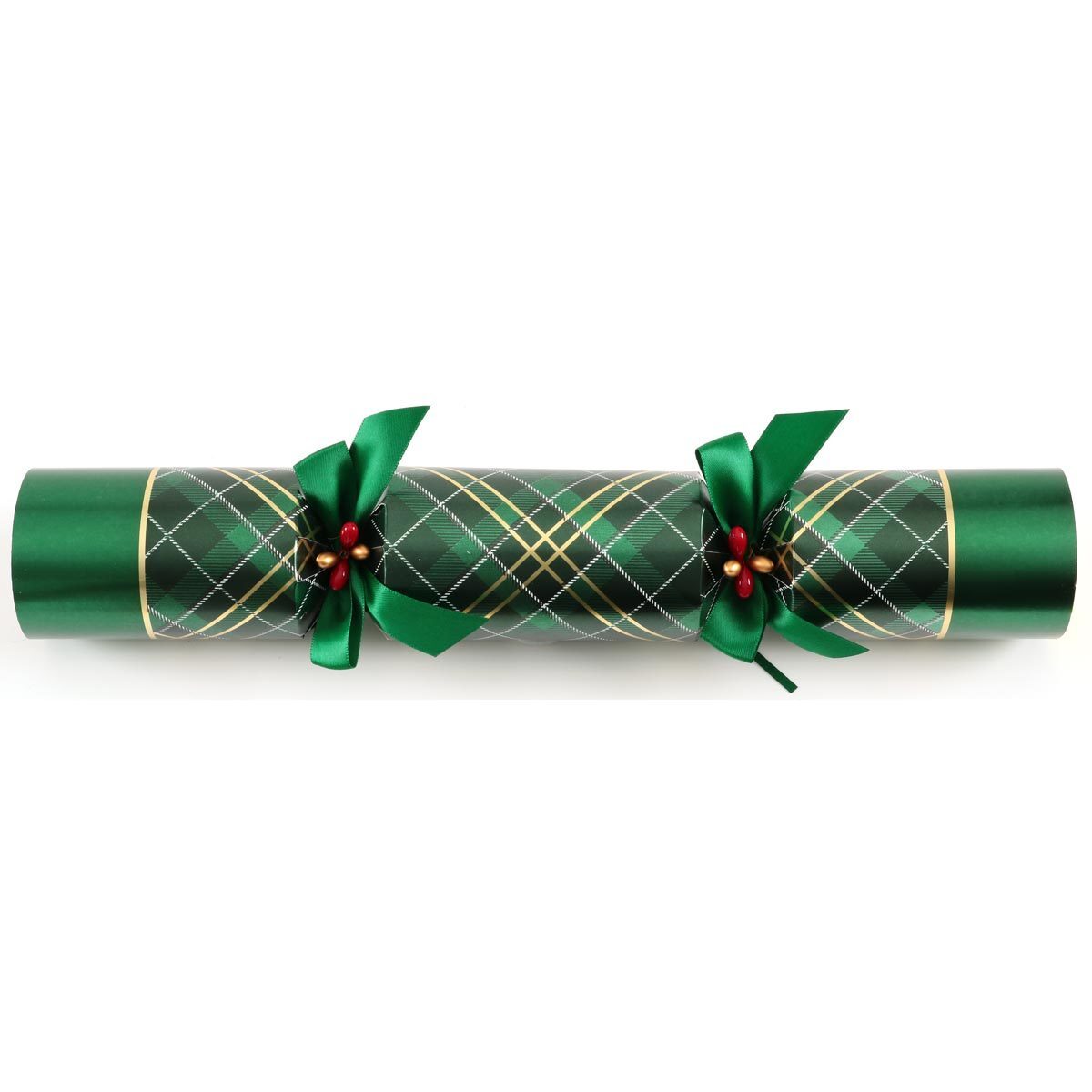 Tom Smith 14 Inch (36 cm) Deluxe Christmas Crackers 8 Pack With Silver Plated Party Favours in Red and Green Tartan