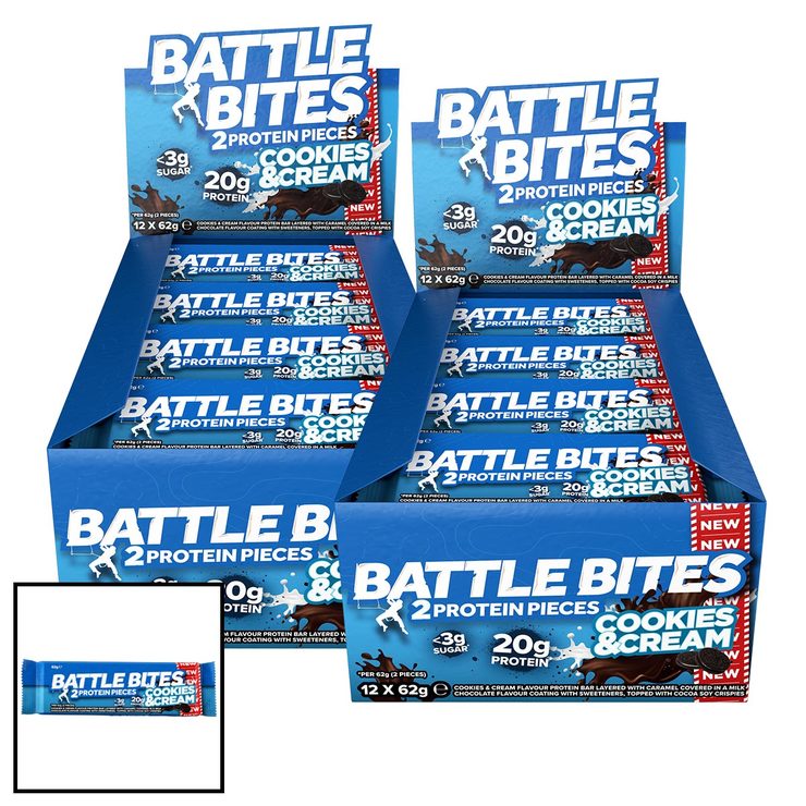 Battle Bites Cookies &amp; Cream Protein Pieces, 24 X 62g