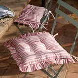 Wylder Millie Ruffle Pink Striped Indoor Outdoor Seat Pad 2 Pack, 40 x 40 cm