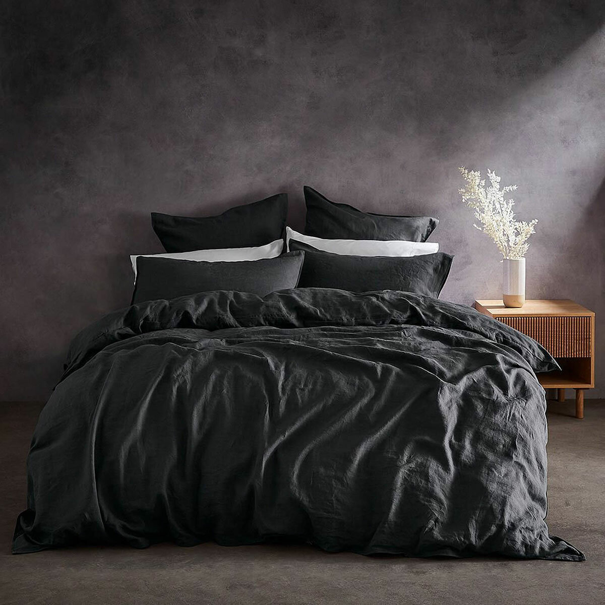 Lazy Linen 100% Washed Charcoal Linen Fitted Sheet in 3 Sizes