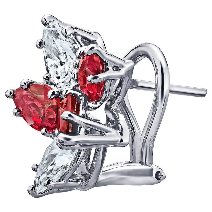 Pear Cut Ruby and 1.55ctw Diamond Stud Earrings, Platinum Costco UK