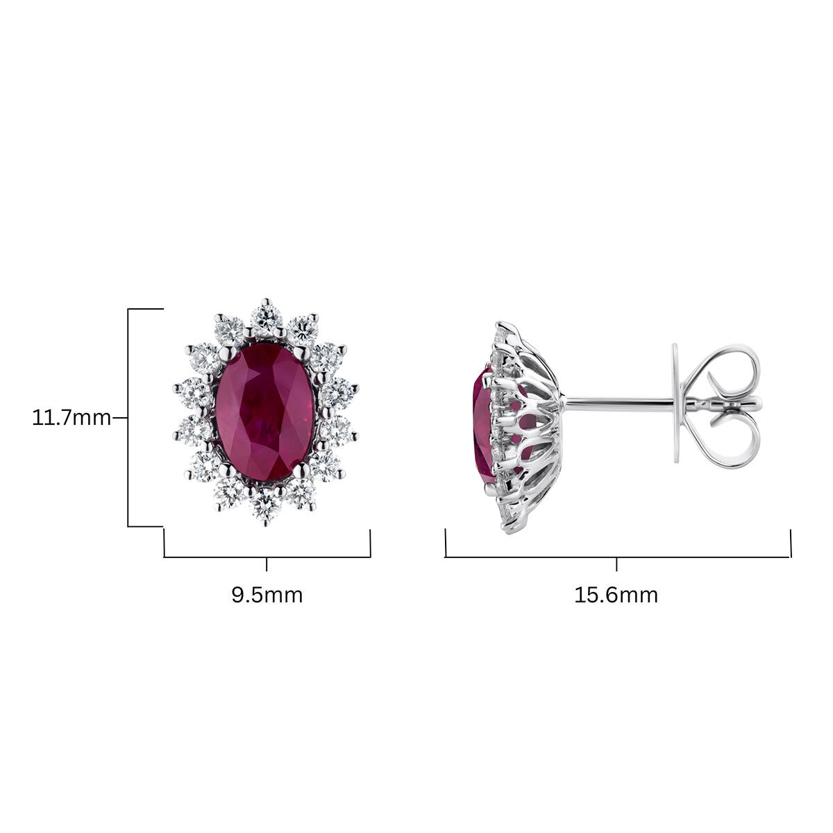 Oval Cut Ruby & 0.50ctw Diamond Earrings, 18ct White Gold