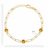 Round Cut Citrine Paperclip Bracelet 14ct Yellow Gold