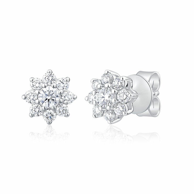 0.50ctw Round Brilliant Cut Diamond Sunburst Earrings, 14ct White Gold 0.50ctw Round Brilliant Cut Diamond Sunburst Earrings, 14ct White Gold