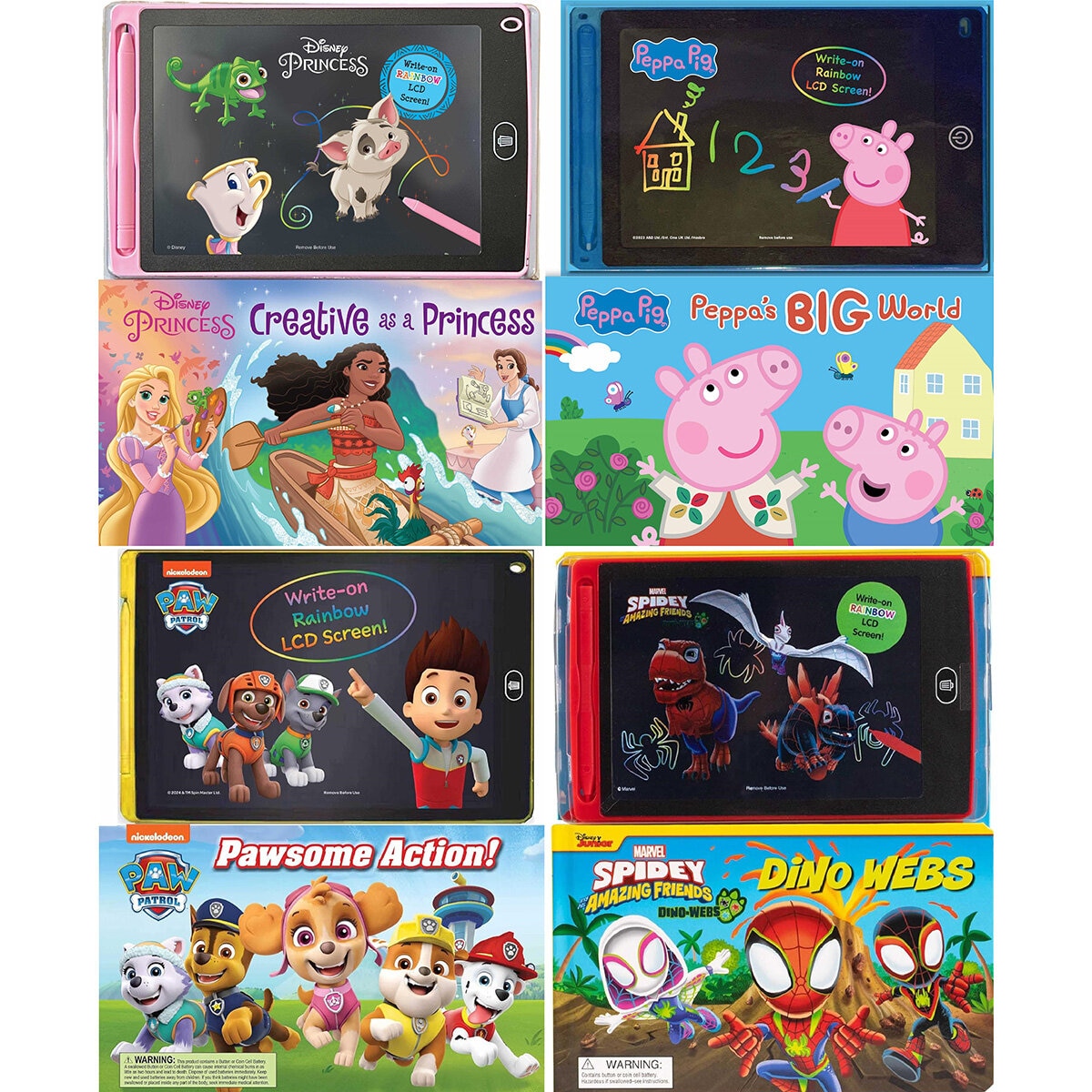 Board book with interactive LCD in 4 Options: Disney Princess, Peppa Pig, Spidey: Dino Webs or Paw Patrol