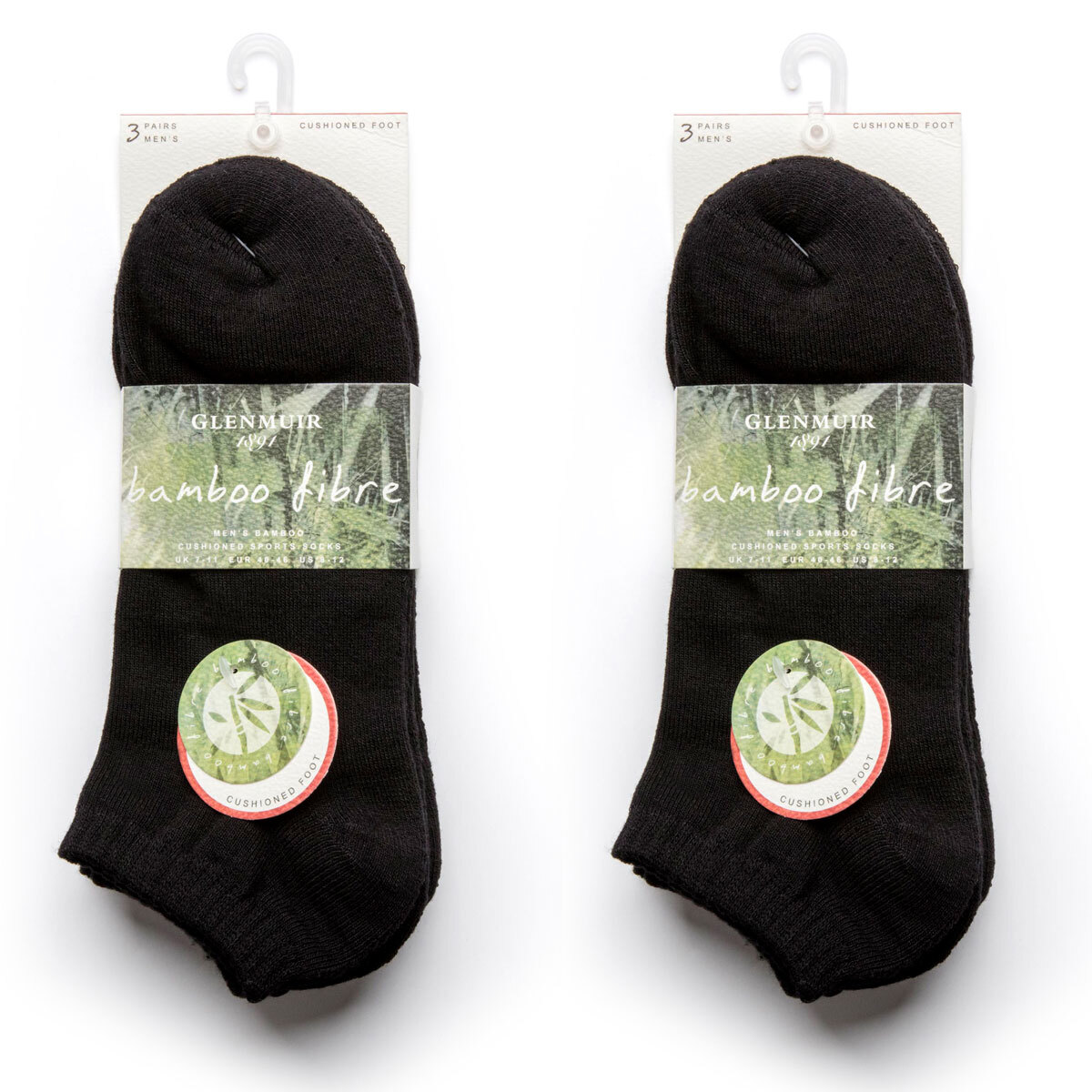 Glenmuir Men's 2 x 3 Pack Bamboo Cushioned Trainer Socks in 2 Colours and Size 7-11