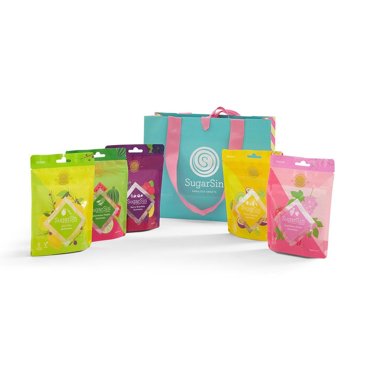 SugarSin Vegan Gummies Pouches in gift bag SugarSin Vegan Gummies Pouches in gift bag