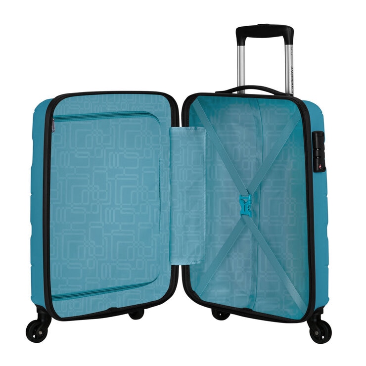 American Tourister Jet Driver 55cm Carry On Hardside Spinner Case in Light Blue American Tourister Jet Driver 55cm Carry On Hardside Spinner Case in Light Blue