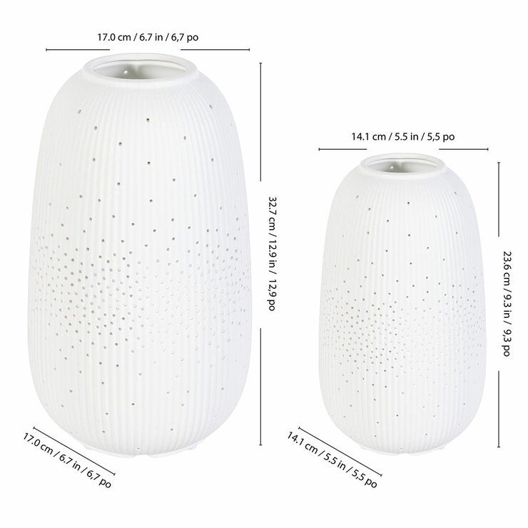 Evergreen LED Porcelain Lantern, 2 Piece Set in White
