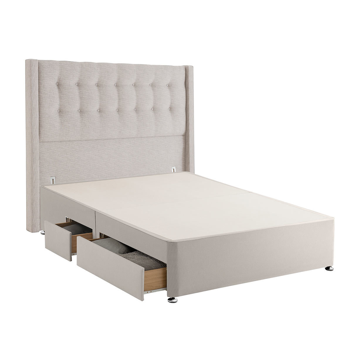 Silentnight Continental Divan Base with Bloomsbury Headboard in Dove Grey, King Size
