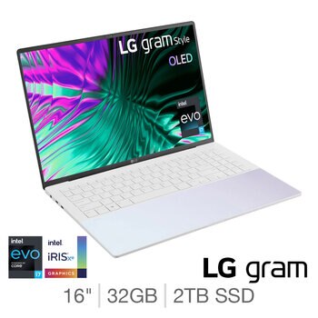 LG Gram Style, Intel Core i7, 32GB RAM, 2TB SSD, 16 Inch Ultra-Lightweight OLED Laptop, 16Z90RS-K.AD7AA1