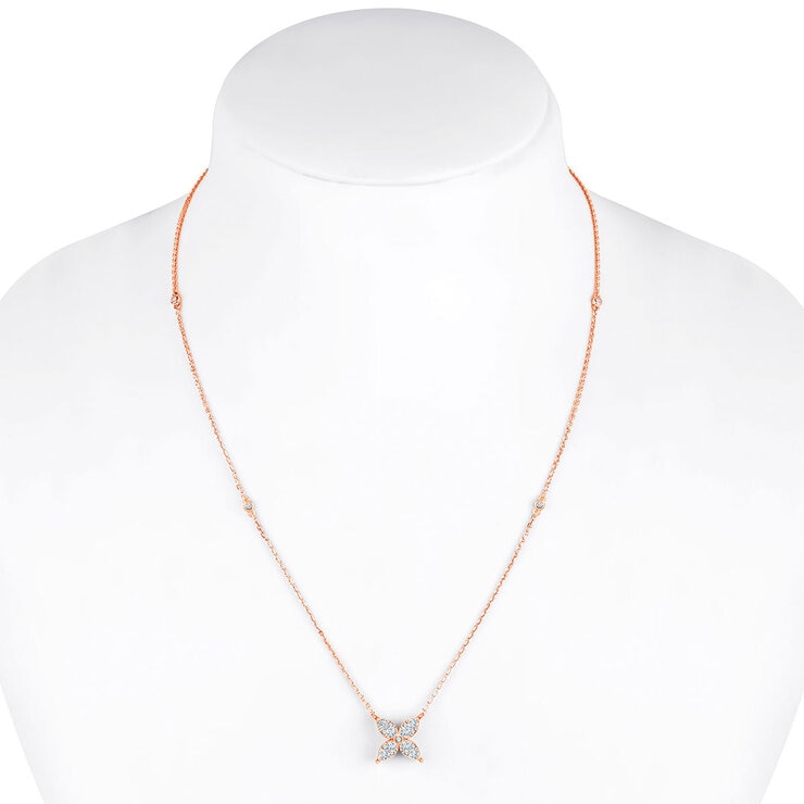 0.50ctw Round Brilliant Cut Diamond Flower Necklace, 14k Rose Gold