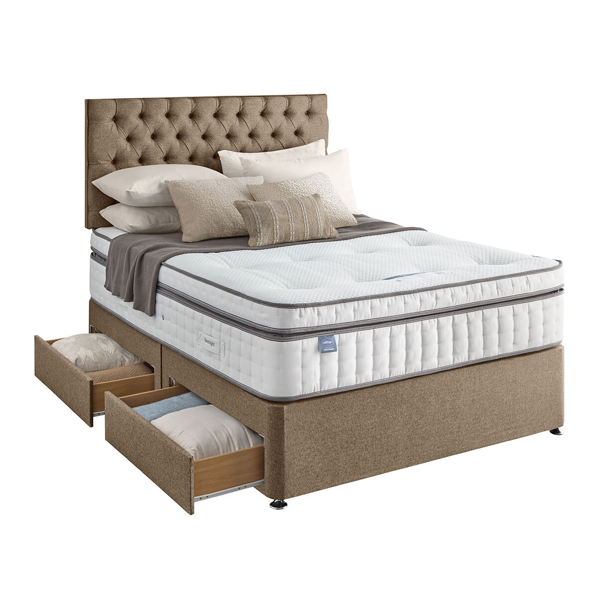 Silentnight 4 Drawer Divan Base with Eden Headboard in Wheat in 3 Sizes