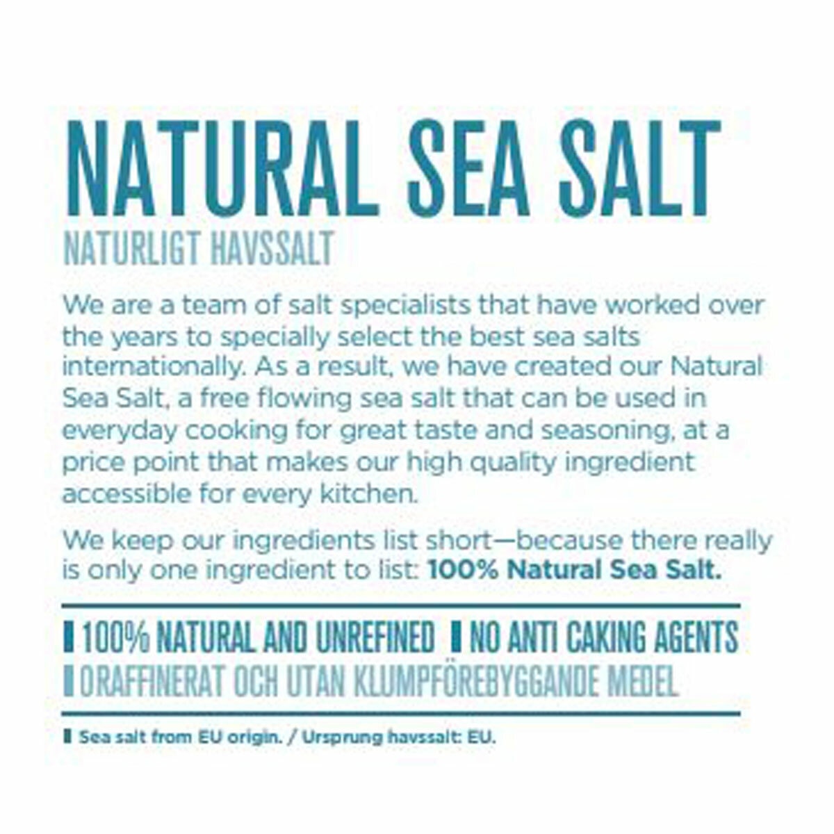 Salt Merchant Natural Sea Salt, 5kg Back of Pack