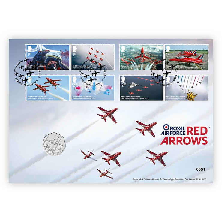 Red Arrows 50p Brilliant Uncirculated Coin Cover from Royal Mail and The Royal Mint